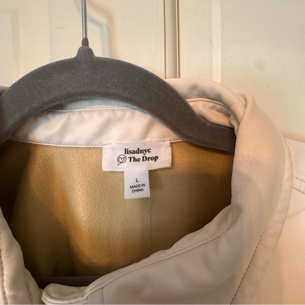 Faux Leather Shacket – Cream Beige – Size L - Picture 3 of 4